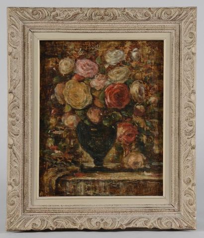 François Joseph VERNAY (Genève, 1864 - 1950) Bouquet de fleurs. Huile sur panneau...