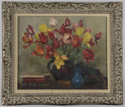 Georges Émile CAPON (Paris, 1890 - Paris, 1980) Bouquet de tulipes. Huile sur toile...