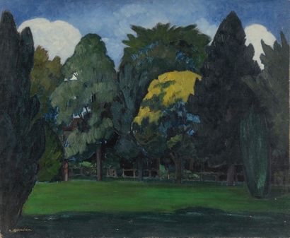 Raymond Louis CHARMAISON (Paris, 1876 - 1955) Parc arboré. Huile sur toile signée...