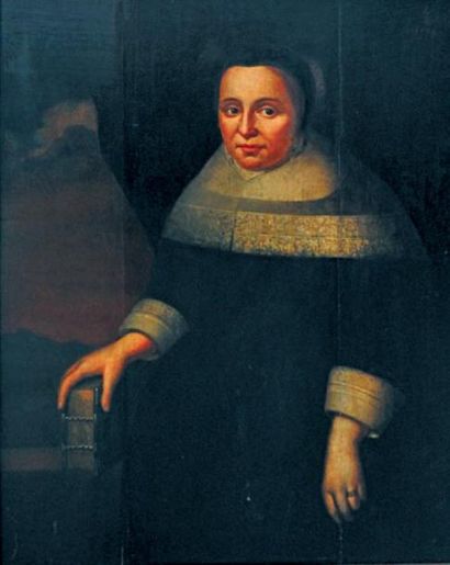 ÉCOLE HOLLANDAISE de la fin du XVIe siècle Portrait de femme tenant un livre. Huile...
