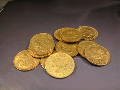 Lot de 14 pièces de 20FFr or; Napoléon III,...