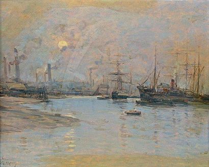 Fernand Marie Eugène LEGOUT-GÉRARD (Saint-Lô, 1856 - Paris, 1924) «Le Port de Rochester»....