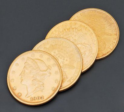 null Quatre PIÈCES en or de vingt dollars américains 1895, 1896 et 1904 (deux dont...