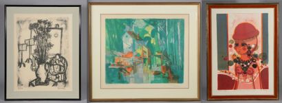 null Ensemble de trois lithographies :José PALMEIRO (1901?-1984)Maison, reflets sur...