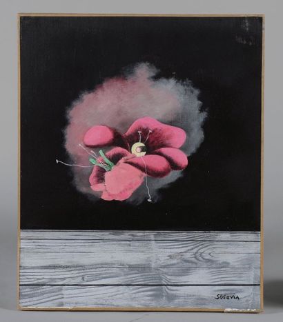 null Andrès SEGOVIA (1929-1996)Fleur Huile sur isorel, signée en bas à droite. Haut....