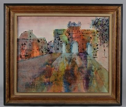null Jan VAKOWSKAI (Né en 1932) Paris, l'Arc du Carrousel et le Louvre Huile sur...