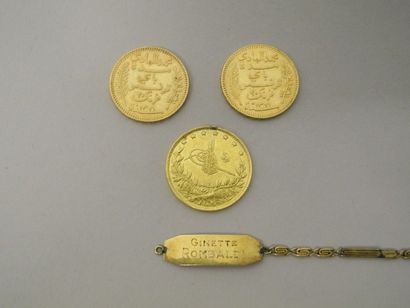 null Ensemble en or: deux pièces de 20 francs tunisiens 1903 et une pièce turque....