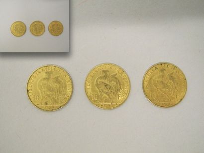 null Trois PIÈCES de 10 francs français 1900 (2) et 1906.