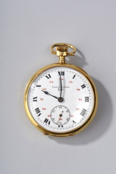 null CHRONOMÈTRE de gousset en or jaune uni 18K. Échappement à ancre. Signé LIP....