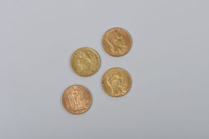 null Quatre PIÈCES de 20 francs français 1808, 1856, 1869 et 1896.