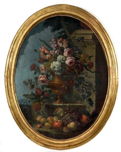 École française du XVIIIe siècle, suiveur de Blin de Fontenay Bouquet de fleurs dans...