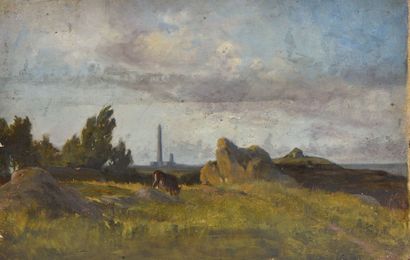 Lionel ROYER (Château-du-Loir, 1852 - Neuilly-sur-Seine, 1926) Paysage à la prairie....