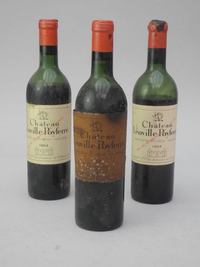 null 3 bouteilles CH. LEOVILLE POYFERRE, 2° cru Saint-Julien 1964 (es, 1 ett, MB,...