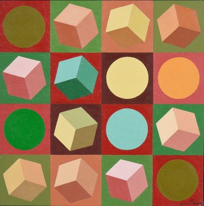 null Tesi de LA PLANE (école de Nice, XXe siècle). Petits cubes en vert et rose....