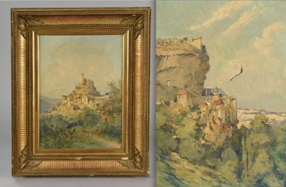 null Emile Charles DAMERON (1848-1908). Rocamadour. Paire d'huiles sur toile monogrammées...