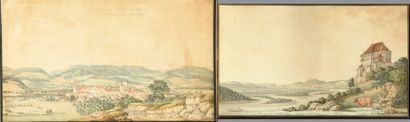 null Nicolas GACHET (1736-1817). Vues du canton de Berne en Suisse. Deux dessins...