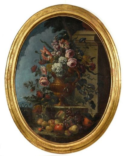 null École française du XVIIIe siècle, suiveur de Blin de Fontenay. Bouquet de fleurs...