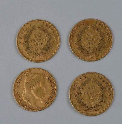 null Quatre PIÈCES de 10 francs en or 1859 (x2), 1860,1865