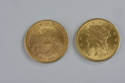 Deux PIÈCES de 20 dollars en or 1904