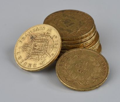 Dix PIÈCES de 20 francs en or 1853 à 190...