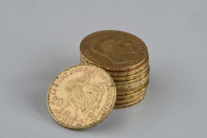 null Onze PIÈCES de 20 francs en or 1854 à 1909