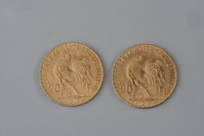 Deux PIÈCES de 20 francs en or 1913