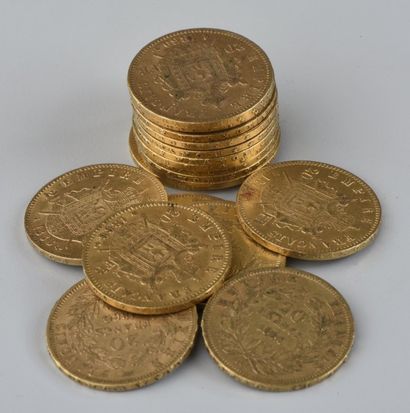 Dix-huit PIÈCES de 20 francs en or 1854,...