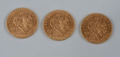 Trois PIÈCES de 20 francs en or 1914