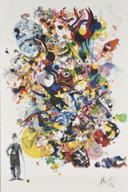 Raymond MORETTI (1931 - 2005) 
«Acteurs de cinéma».
Lithographie en couleurs signée...