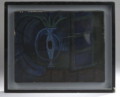 Oscar DOMINGUEZ (1906 - 1957) 
Vase devant une fenêtre.
Huile sur toile signée, datée...