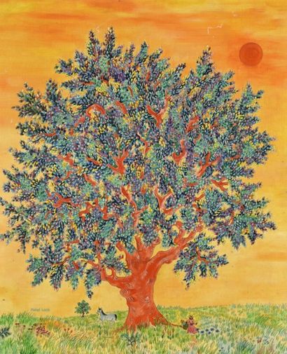 Michel LOEB (né en 1930) 
L'arbre sous le soleil.
Huile sur panneau vernie signée...