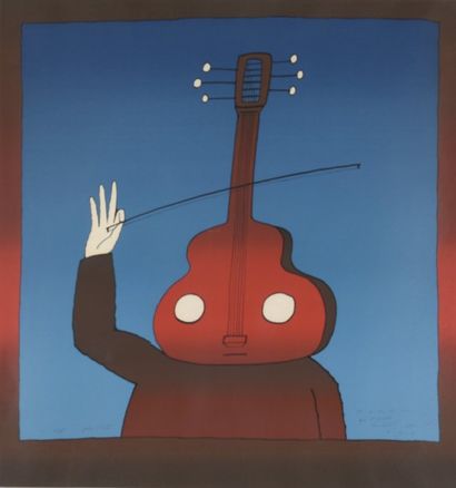 Jean-Michel FOLON (1934 - 2005) 
La tête violon.
Lithographie en couleurs numérotée...