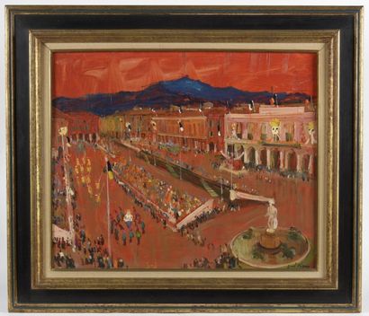 Bernard LIGNON (né en 1928) 
Parade sur la grande place.
Huile sur toile signée en...