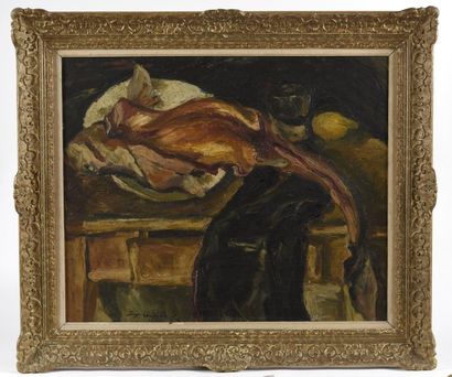 Jacques CHAPIRO (1887 - 1972) 
Nature morte à la raie.
Huile sur toile signée en...