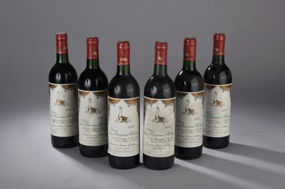 null 6 bouteilles ch. Mouton Baronne Philippe, 5° cru Pauillac 1986 (es, 5J, 1 TLB)...