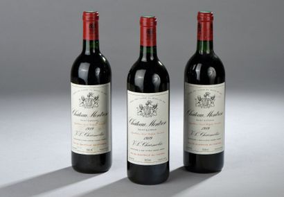 null 3 bouteilles ch. Montrose, 2° cru St-Estephe 1989 (es, elt)