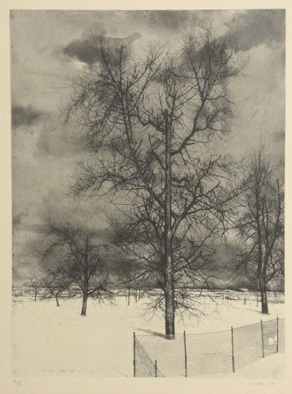 Michel CIRY (né en 1919) 
Paysage d'hiver.
Gravure en noir, signée et datée 68 dans...