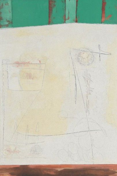 * Antonio PELAEZ (1921 - 1994) 
«Mur public».
Technique mixte sur toile signée, titrée...