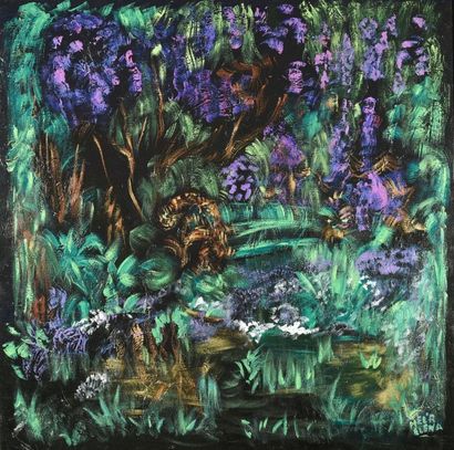 Elena HEL'R (Née en 1946) 
«Jardin magique».
Huile sur toile signée en bas à droite,...