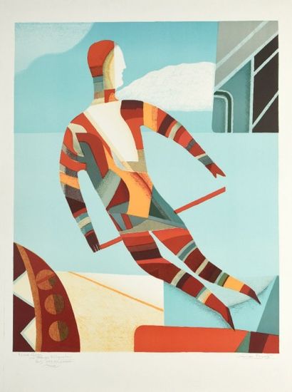 Max PAPART (1911 - 1994) 
Sportif, 1985.
Lithographie en couleurs signée au crayon...
