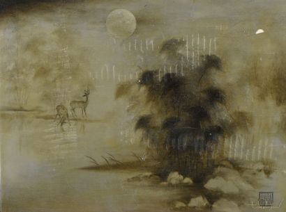 TRAN PHUC DUYEN (1923 - 1993) 
«Nocturne» et paysage nocturne à la biche et au cerf.
Deux...