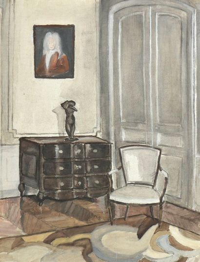 Attribué à Eugène CHIRIAEFF (1887 - 1945) 
Vue d'intérieur.
Gouache non encadrée...