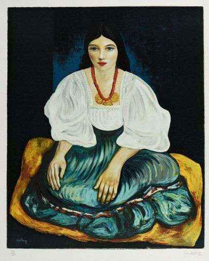 D'après Moïse KISLING (1891 - 1953) 
Femme à la blouse blanche.
Lithographie en couleurs...