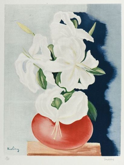 D'après Moïse KISLING (1891 - 1953) 
Bouquet blanc.
Lithographie en couleurs sur...