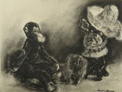 Louise Jeanne Aimée HERVIEU (1878 - 1954) 
«Les jouets».
Crayon noir sur papier gratté...