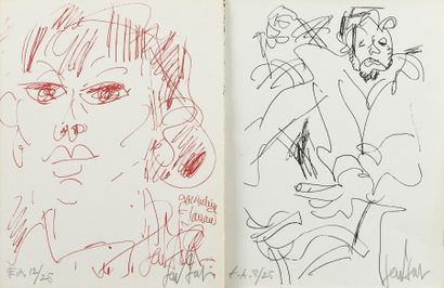 GEN PAUL (1895 - 1975) 
L'artiste au carton à dessin, Jacqueline Danan.
Deux lithographies...