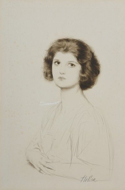 Paul-César HELLEU (1859 - 1927) 
Portrait de jeune femme.
Pointe sèche, épreuve signée...