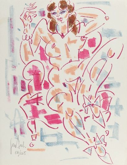GEN PAUL (1895 - 1975) 
Nu assis ou La fumeuse.
Lithographie en couleurs sur vélin...