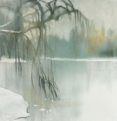 Roger LANDAULT (1919-1983) Étangs de Ville d'Avray sous la neige.
Huile sur toile...
