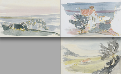 Roger LANDAULT (1919-1983) «Anse Nord», Maisonnée, Maison dans la Drôme.
Trois aquarelles...